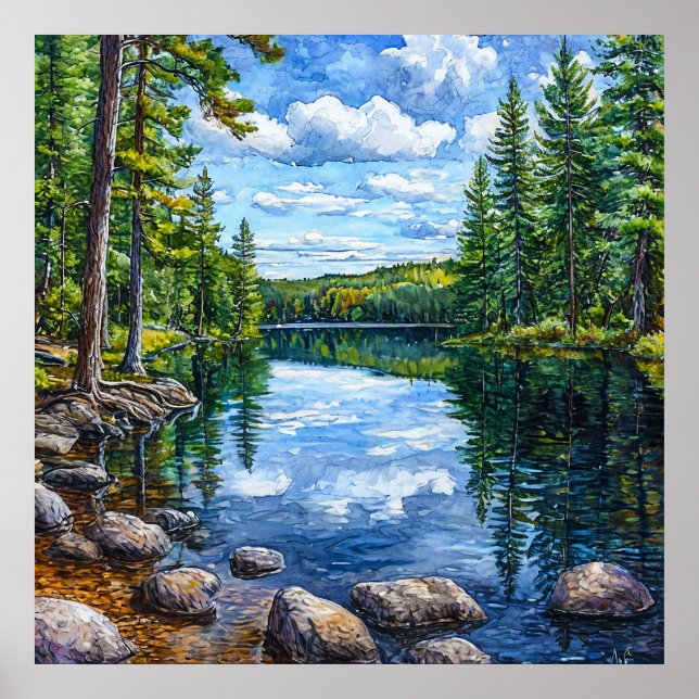 🌿 Beautiful Forest Lake Nature Wall Art Serenity  (Front)