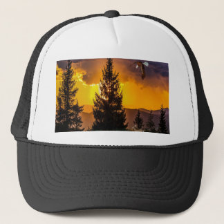 Beautiful Forest Landscape with Eagle Flying, Deer Trucker Hat