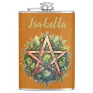 Beautiful Forest Pagan Pentagram Hip Flask