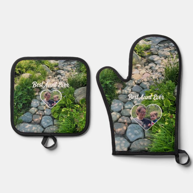 Beautiful forest photo sunlit trees photo template oven mitt & pot holder set (Front)