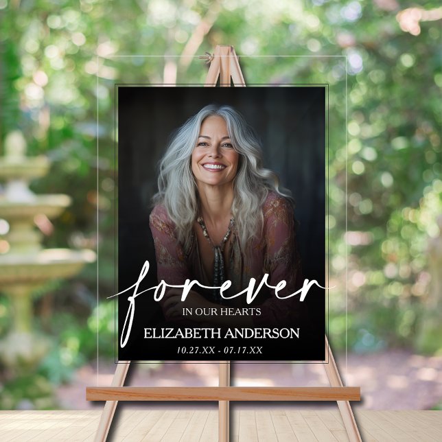 Beautiful Forever in our Hearts Photo Memorial Acrylic Sign (Beautiful Forever in our Hearts photo memorial acrylic sign, choose your size)
