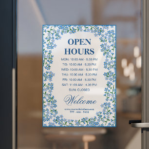 Beautiful Forget Me Not Border Open Hours Window Cling