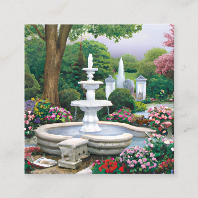 Beautiful Fountain Graphic Square Business Card (Front)
