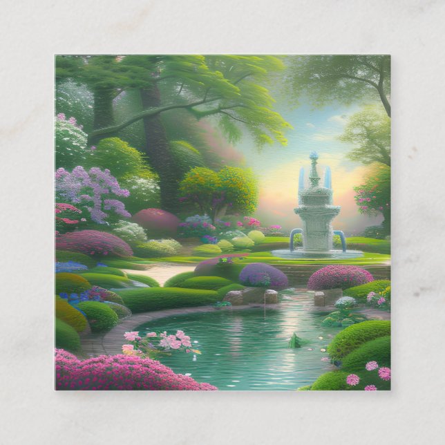 Beautiful Fountain Graphic Square Business Card (Front)