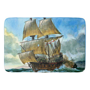 beautiful four-masted ship print bath mat
