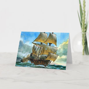 beautiful four-masted ship print card