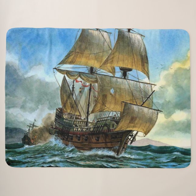 beautiful four-masted ship print sherpa blanket (Front (Horizontal))