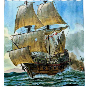beautiful four-masted ship print shower curtain