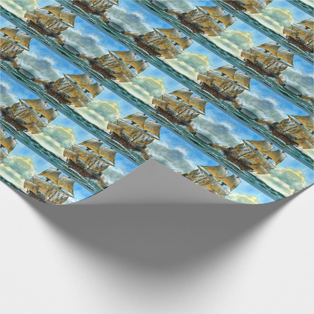 beautiful four-masted ship print wrapping paper (Corner)