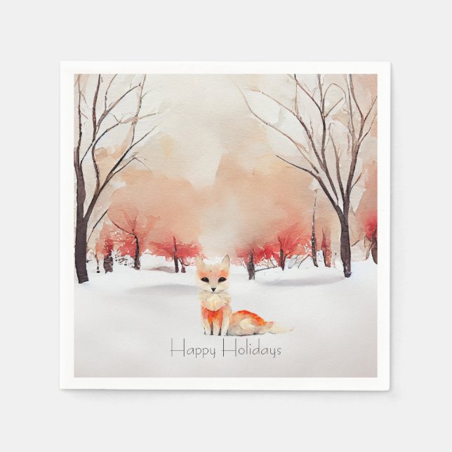 Beautiful Fox in the Snowy Forest  Napkin (Front)