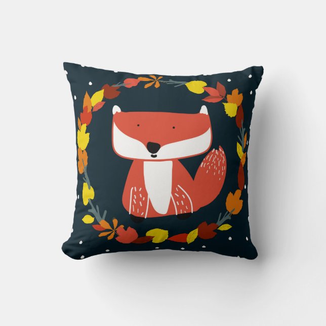 Beautiful fox in winter forest pattern cushion (Front)