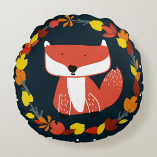 Beautiful fox in winter forest pattern round cushion