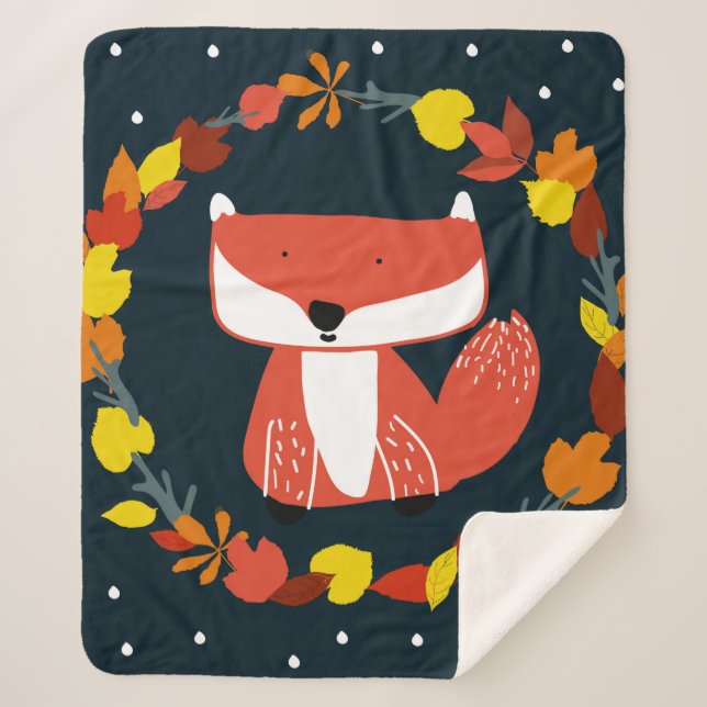 Beautiful fox in winter forest pattern sherpa blanket (Front)