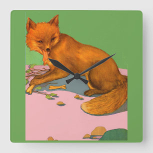 beautiful fox square wall clock