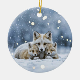 Beautiful Foxes in Snow Christmas Ceramic Tree Decoration
