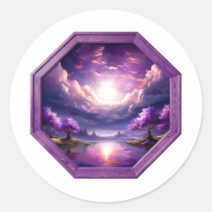 Beautiful Frame Purple Landscape With Reflections Classic Round Sticker