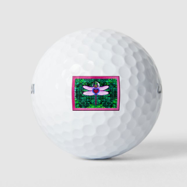 Beautiful Framed “Crackel Framed Dragonfly” Artwor Golf Balls (Front)
