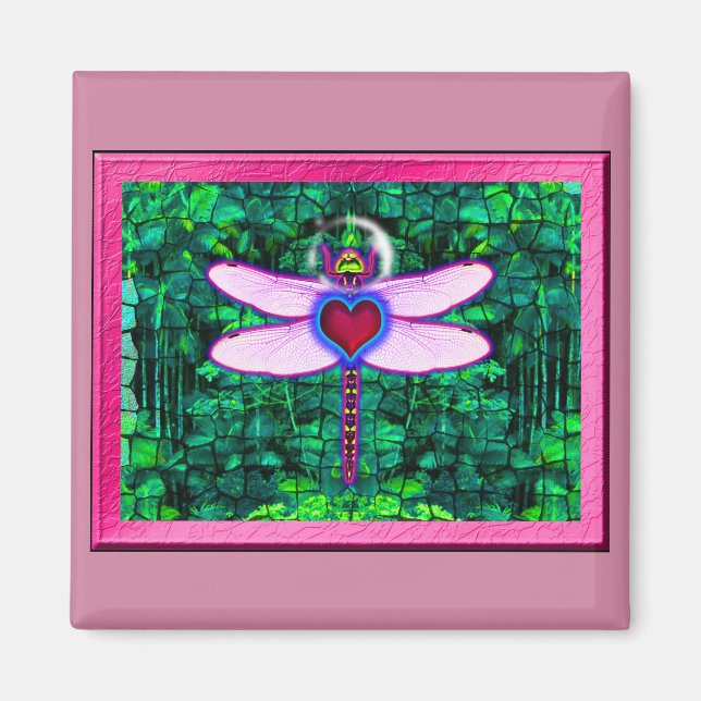Beautiful Framed “Crackel Framed Dragonfly” Artwor Magnet (Front)