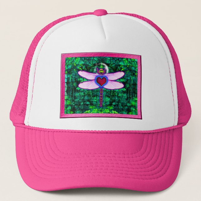 Beautiful Framed “Crackel Framed Dragonfly” Artwor Trucker Hat (Front)