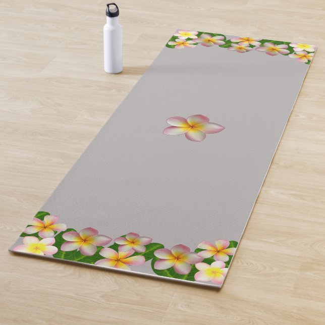 Beautiful Frangipani Flowers on Light Silver Grey  Yoga Mat (In Situ)