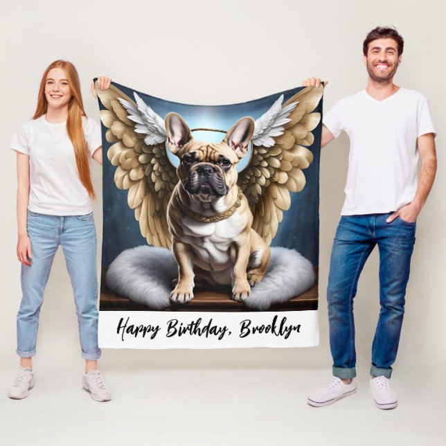 Beautiful French Bulldog & Angel Wings Fleece Blanket (In Situ)