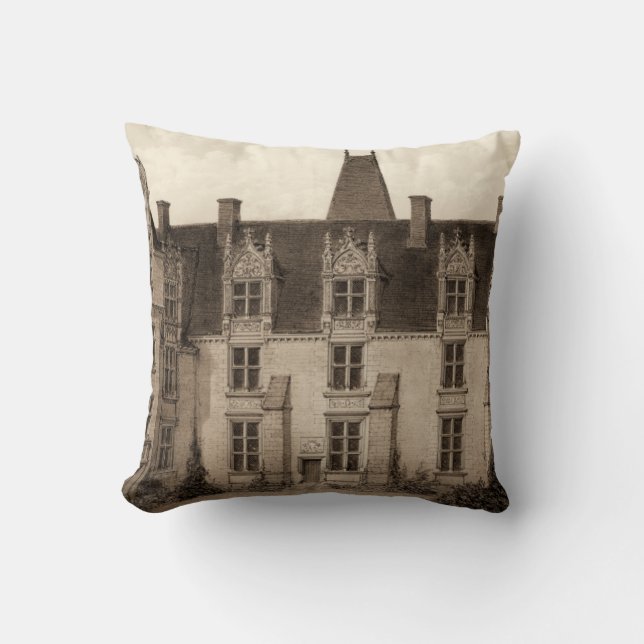 Beautiful French Chateau in Sepia Tones Cushion (Front)