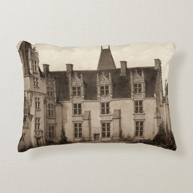 Beautiful French Chateau in Sepia Tones Decorative Cushion (Front)