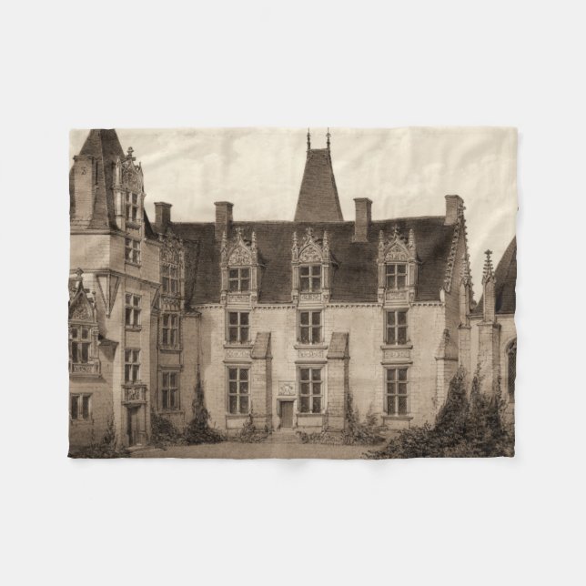 Beautiful French Chateau in Sepia Tones Fleece Blanket (Front (Horizontal))