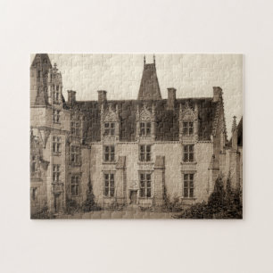 Beautiful French Chateau in Sepia Tones Jigsaw Puzzle
