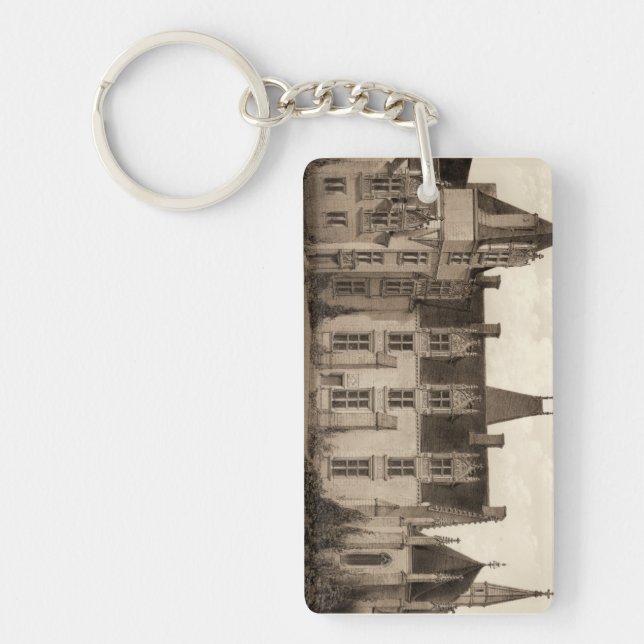 Beautiful French Chateau in Sepia Tones Key Ring (Front)