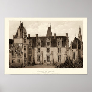 Beautiful French Chateau in Sepia Tones Poster