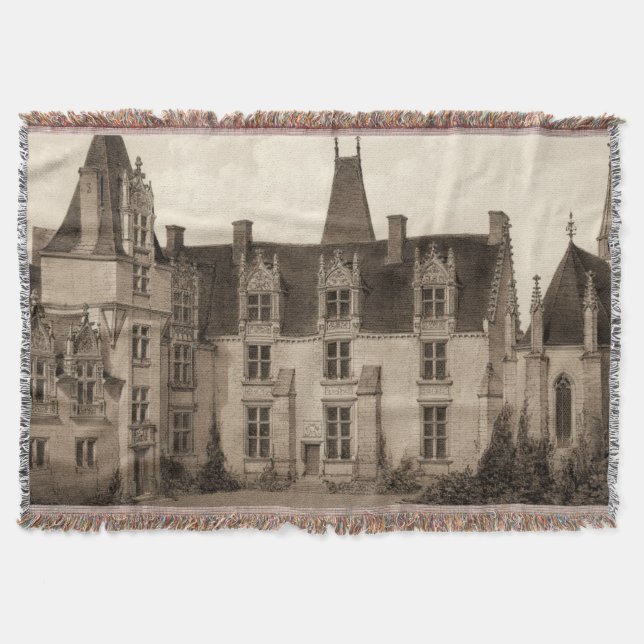 Beautiful French Chateau in Sepia Tones Throw Blanket (Front)