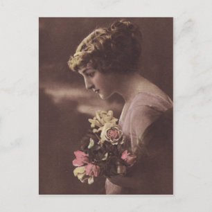 Beautiful French Woman Vintage Romantic Postcard