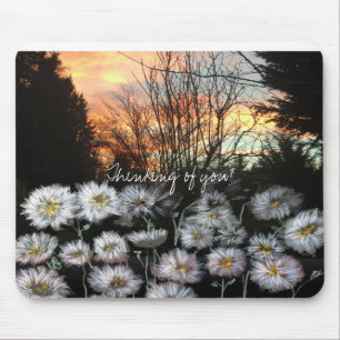 Beautiful, Fresh Daisies Against A Winter's Sunset Mouse Mat