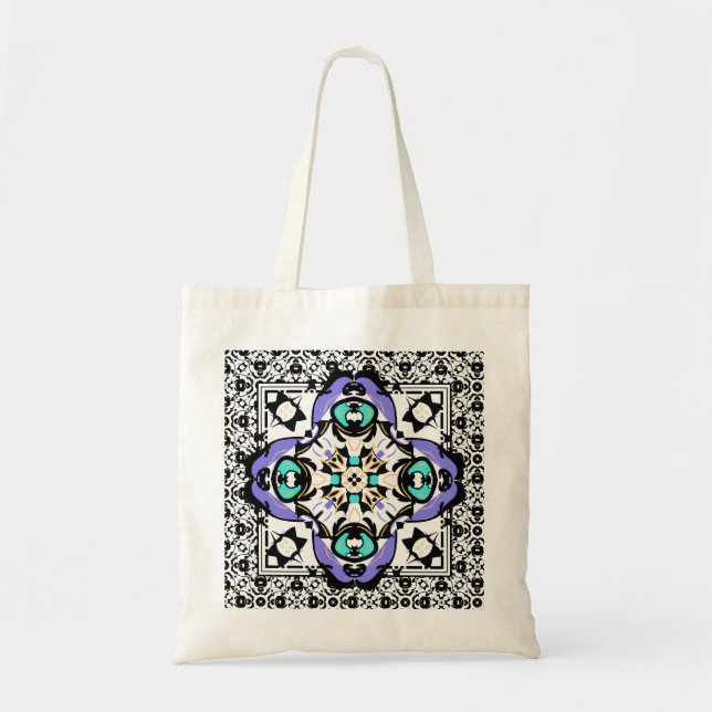 Beautiful Fresh Damask Design Aqua and Purple Tote Bag (Front)