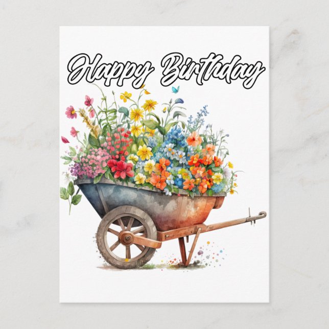 Beautiful Fresh Flowers Happy Birthday Postcard (Front)