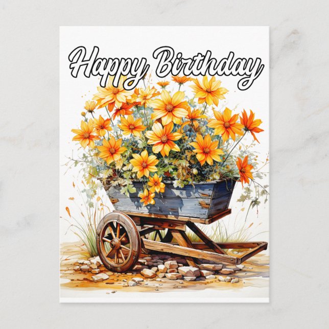 Beautiful Fresh Flowers Happy Birthday Postcard (Front)