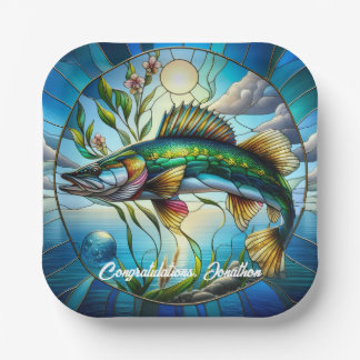 Beautiful Freshwater Fish and Blue Lake Paper Plate