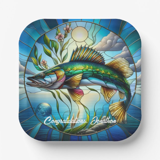 Beautiful Freshwater Fish and Blue Lake  Paper Plate (Front)