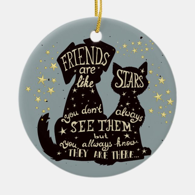 Beautiful friends are like stars quote ceramic tree decoration (Front)