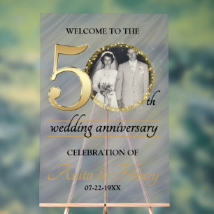 Beautiful Frosted 50th Wedding Anniversary Acrylic Sign