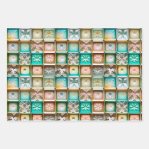 Beautiful Frosted Glass Snowflake Tiles Pattern Wrapping Paper Sheet