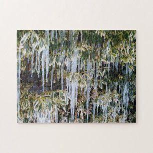 Beautiful Frosty Autumn Branches Icicle Icic Leaf Jigsaw Puzzle