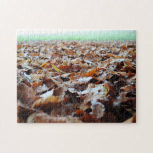 Beautiful Frosty Autumn Fall Leaves Forest Walking Jigsaw Puzzle