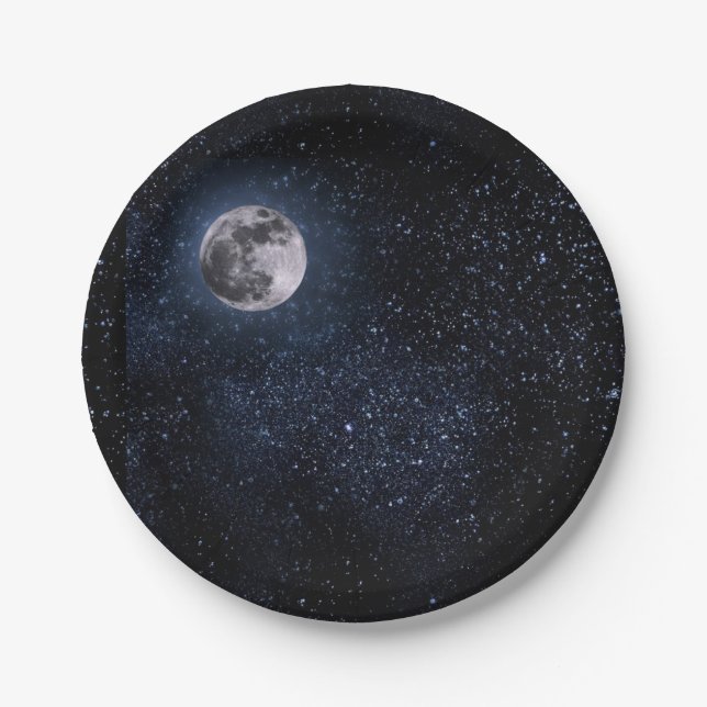 Beautiful Full Moon and Stars Paper Plate (Front)