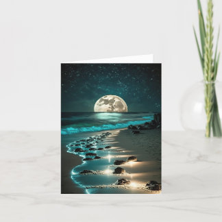 Beautiful Full Moon Beach Ocean Starry Night Card