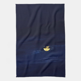 Beautiful Full Moon in Midnight Blue Clouds Tea Towel