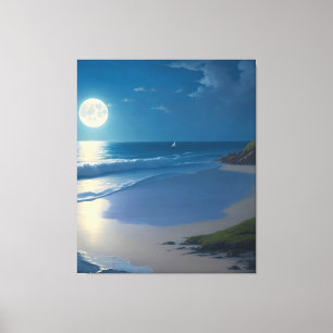 Beautiful Full Moon Ocean Art Canvas Print