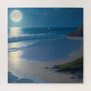 Beautiful Full Moon Ocean Art    Jigsaw Puzzle