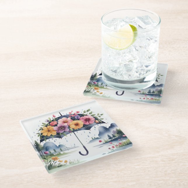 Beautiful & Functional Watercolor Elegant Floral  Glass Coaster (Angled)